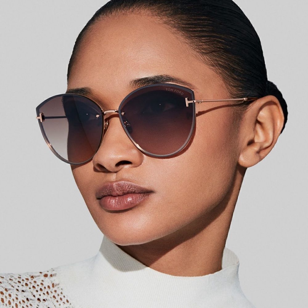 Tom Ford Evangeline 63mm Oversized Gradient Cat Eye Sun Glasses Rose Gold/Brown